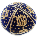 Grooms Kippah, Royal Blue with Gold Stitching