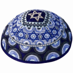 Yair Emanuel Embroidered Silk Kippah - Stars of David - Blue Made in Israel Kippah Blue Kippot Los Angeles, CA