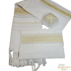 Gold & Silver Cotton Modern Tallit Set,  Large