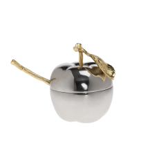 Apple Design Honey Pot with Gold Leaf and Spoon