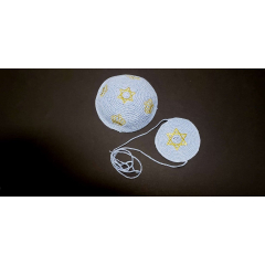 Knitted Star of David Kippah Set of 2, Adult & Newborn Baby Kippot with strings