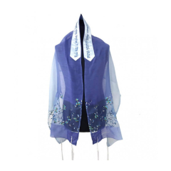 Floral Elegant Silk Tallit Set, Blue