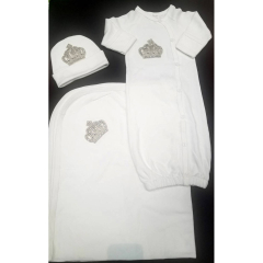 
Brit Milah Gown with Crown | Blanket | Cap, Set of 3

