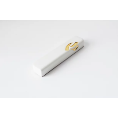 Contemporary Mezuzah Case, Small, White with Gold Shin
