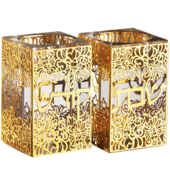 Shabbat Kadosh Crystal Candle Holders, Gold at Marigold House