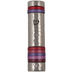 Hammered Mezuzah Case with Pink Rings