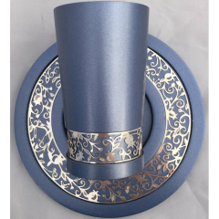 Kiddush Cup Blue with Silver Lace Design