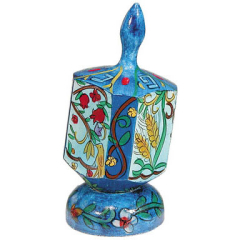 Emanuel Painted Dreidel with Stand, Pomegranate Design 