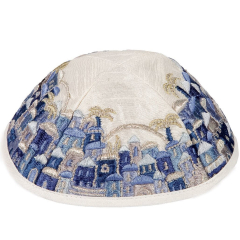 Emanuel Embroidered Kippah Jerusalem with Blue