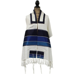 Stripe Embroidered Tallit Set, Blue