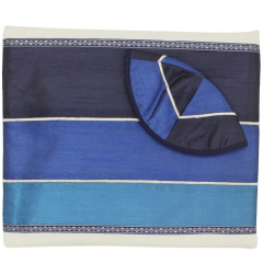 Stripe Embroidered Tallit Set, Blue