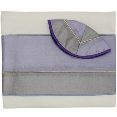 Stripe Embroidered Tallit Set, Purple & Gray