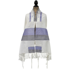 Stripe Embroidered Tallit Set, Purple & Gray