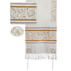 Embroidered Cotton Tallit Prayer Shawl Set, Matriarchs Gold & Silver