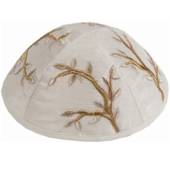 Embroidered Raw Silk Tallit Tree of Life Gold/White