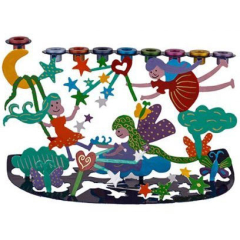 Fairies Laser Cut Hanukah Menorah, Hand painted 
