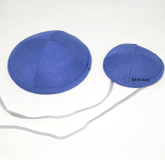 Royal Blue Linen Kippah Set of 2 | for Father & Newborn Baby Kippah