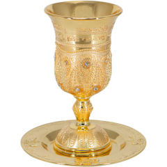 Filigree Gold Kiddush Cup with Saucer