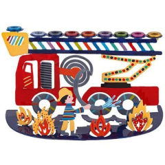 Fire Truck Laser Cut Hanukah Menorah, Hand painted 