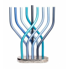 Flame Menorah with Flat Base, Blue