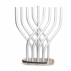 Flame Menorah with Flat Base, Silver