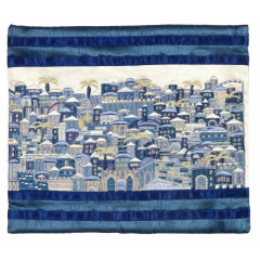 Full Embroidered Jerusalem Tallit Bag, Blue