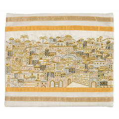 Full Embroidered Jerusalem Tallit Bag, Gold