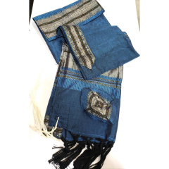 Silk Tallit Set in Blue with Grey