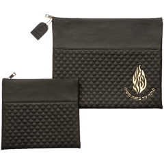 Gold Embossed Vegan Leather Black Tallit & Tefillin Bag Set