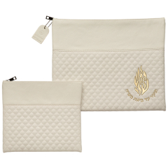 Gold Embossed Vegan Leather White Tallit & Tefillin Bag Set
