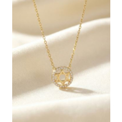 Star of David Halo Necklace, Gold