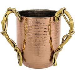 Hammered Copper Hand Washing Cup, Gold Handles|