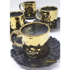 Hammered Espresso Cup & Saucer Set for 6, Gold