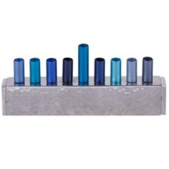 Hammered Strip Small Hannukah Menorah, Blues