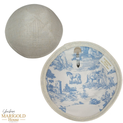Light Beige Linen Kippah with Toile Lining