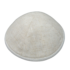 Light Beige Linen Kippah With White Trim
