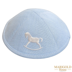 Light Blue Linen with Rocking Horse Kippah