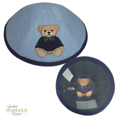 Light Blue Linen with Teddy & Plaid Design Lining