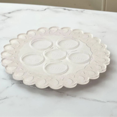 Linen Design Seder Plate with Scalloped Edge