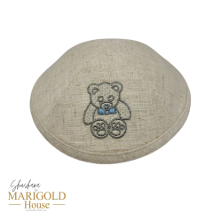 Light Beige Linen Kippah Teddy Bear with Bow Tie