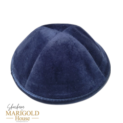 Navy Velvet Kippah with Navy Satin Trim