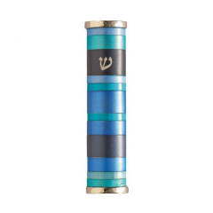 Hammered Mezuzah Case with Blue Rings