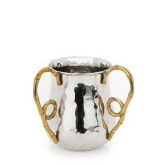 Hammered Metal Hand Washing Cup, Gold Handles 