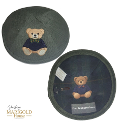 Olive Green Linen with Teddy & Plaid Design Lining