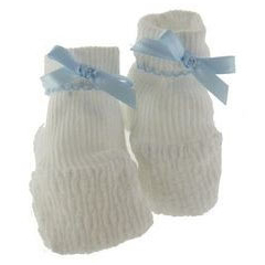 Heirloom Knit Baby Booties, Blue Bow