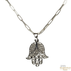 Ornate Sterling Silver Hamsa Pendant Necklace