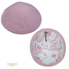 Pink Linen Kippah with Toile Lining