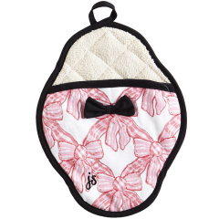 Jessie Steele Pink Velvet Bows Scalloped Pot Mitt | Hostess Aprons | Los Angeles