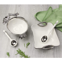Pomegranate Bowl and Spoon Set, Silver