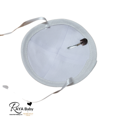 Baby Kippah, White Linen with strings